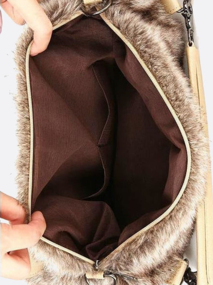 Sac fausse fourrure beige